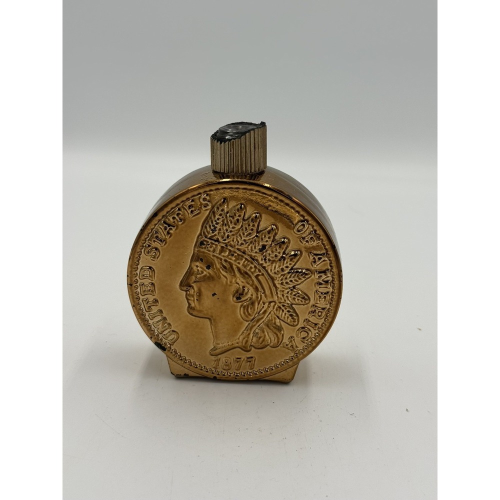Vtg Avon Copper Indian Head Penny Tribute Bravo Empty Aftershave Bottle Glass